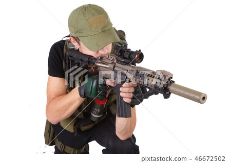 rifleman with assault rifle isolated on white rifleman with assault rifle isolated on white 46672502