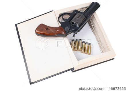 Revolver gun with cartridges hidden in a book Revolver gun with cartridges hidden in a book 46672633