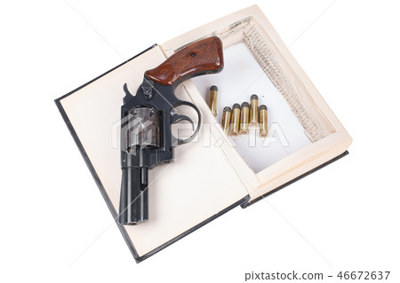 Revolver gun with cartridges hidden in a book Revolver gun with cartridges hidden in a book 46672637