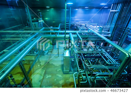 Industrial interior of soft drinks factory with tubes 46673427