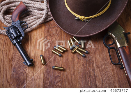 Wild west rifle, ammunition and sheriff badge 46673757