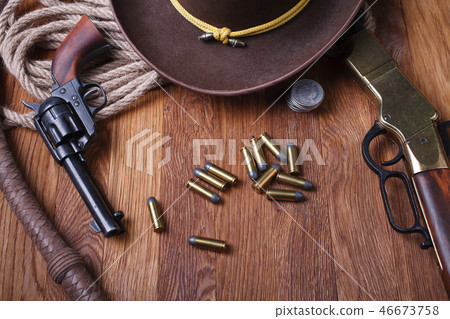 Wild west rifle, ammunition and sheriff badge 46673758