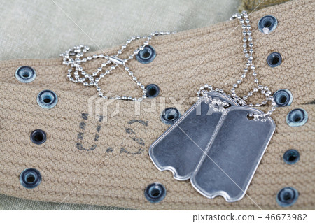 blank dog tags on us army uniform world war two  46673982