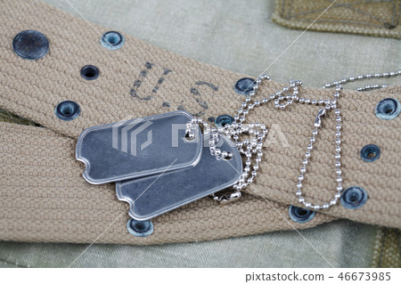 blank dog tags on us army uniform world war two  46673985