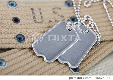 blank dog tags on us army uniform world war two  46673987