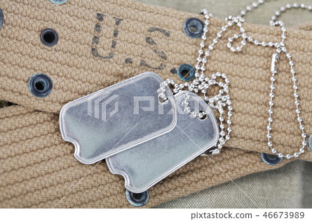blank dog tags on us army uniform world war two  46673989