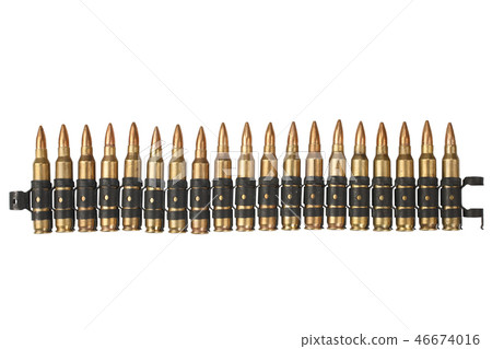 5.56mm NATO ammunition belt on white 46674016