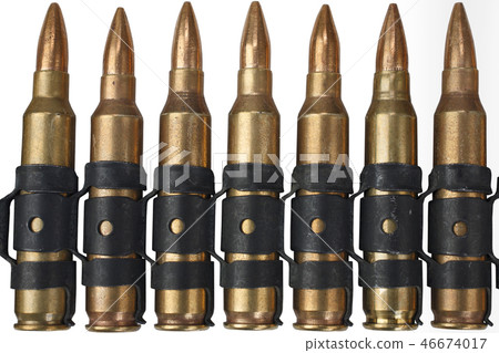 5.56mm NATO ammunition belt on white 46674017