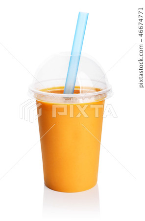Orange smoothie in plastic transparent cup 46674771