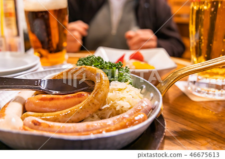 Sausage platter and beer 46675613