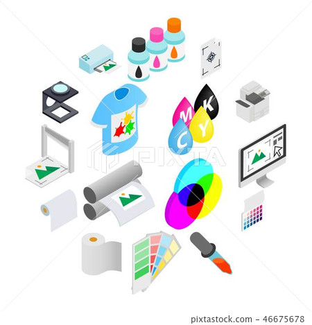 Printing icons set, isometric 3d style - Stock Illustration [46675678 ...