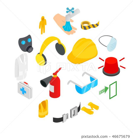 Safety icons set, isometric 3d style 46675679