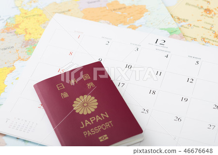 護照，日曆和世界地圖 46676648