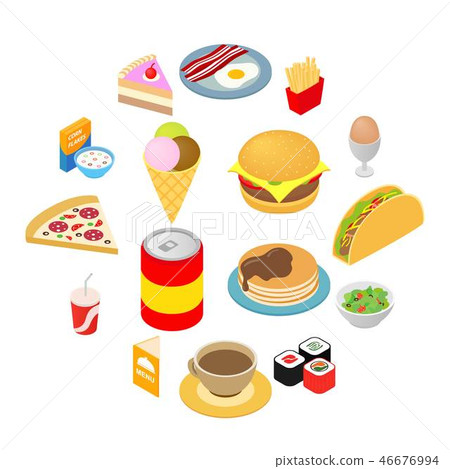 Fast food isometric 3d icons set Fast food isometric 3d icons set 46676994