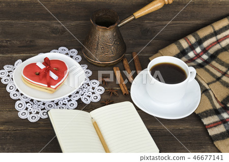 Cup of coffee, heart shaped cookies with message Cup of coffee, heart shaped cookies with message 46677141