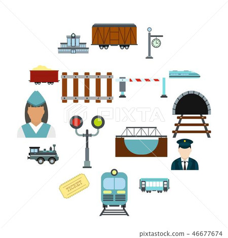 Railroad flat icons set Railroad flat icons set 46677674