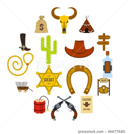 Wild west cowboy flat icons Wild west cowboy flat icons 46677680