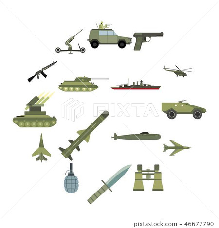 16 weapon flat icons set  46677790