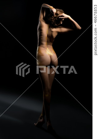 Slim nude girl full-length rearview in the dark 46678853