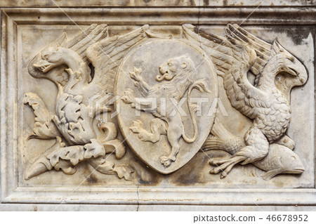 Coat of arms etail of Fonte Gaia fountain Coat of arms etail of Fonte Gaia fountain 46678952