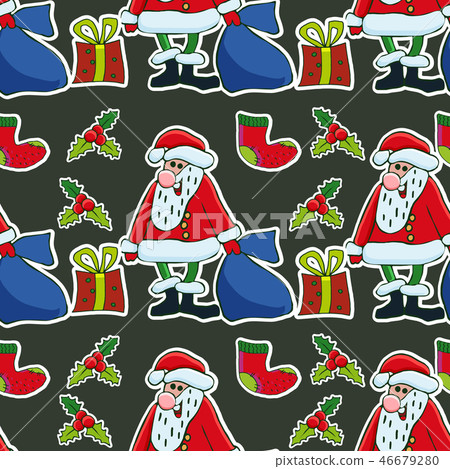 Santa Claus, christmas tree, holly berries Santa Claus, christmas tree, holly berries 46679280