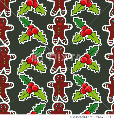 Santa Claus, christmas tree, holly berries Santa Claus, christmas tree, holly berries 46679281