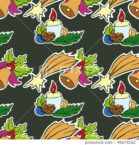 Santa Claus, christmas tree, holly berries 46679282