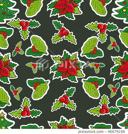 Santa Claus, christmas tree, holly berries 46679286