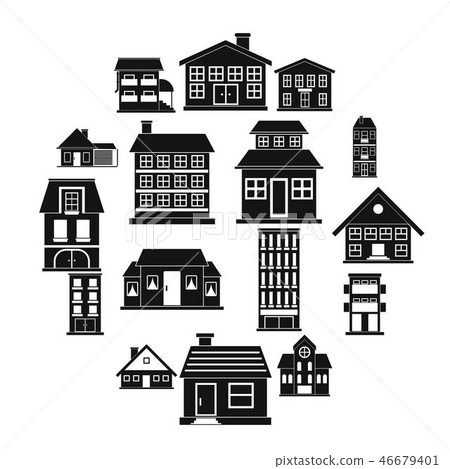 Houses black simple icons set Houses black simple icons set 46679401