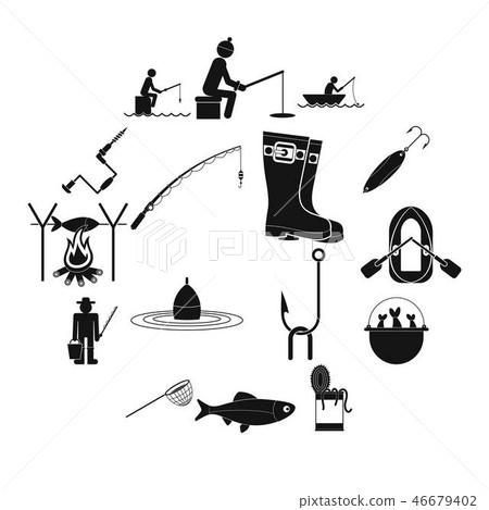 Fishing black simple icons set Fishing black simple icons set 46679402