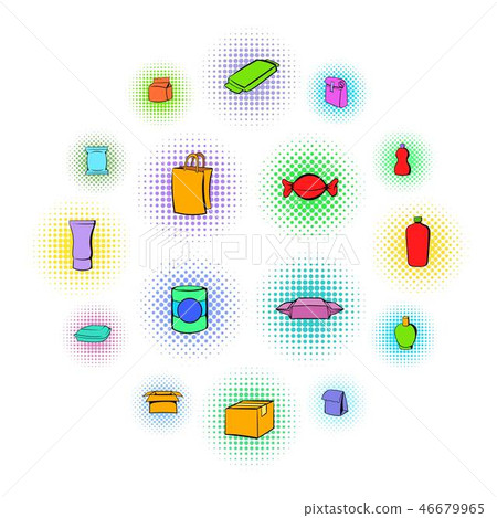 Package icons set, comics style 46679965