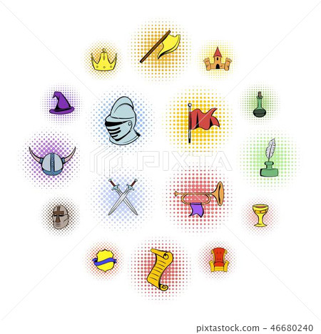 Medieval comics icons set Medieval comics icons set 46680240