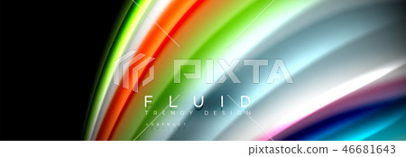 Bright colorful liquid fluid lines on black, modern abstract background 46681643