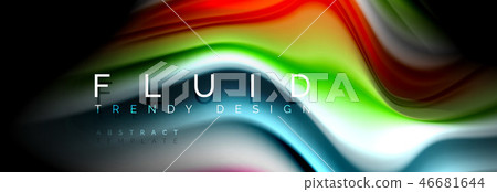 Bright colorful liquid fluid lines on black, modern abstract background Bright colorful liquid fluid lines on black, modern abstract background 46681644