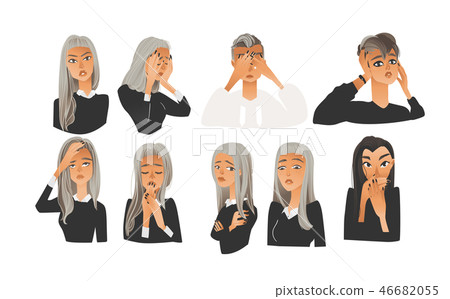 Vector beautiful girl with negative face set Vector beautiful girl with negative face set 46682055