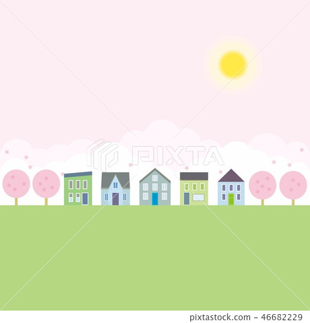 Spring landscape cherry tree - Stock Illustration [46682229] - PIXTA