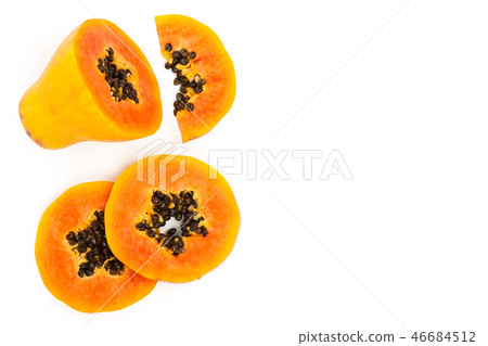 ripe slice papaya isolated on a white background with copy space for your text. Top view. Flat lay ripe slice papaya isolated on a white background with copy space for your text. Top view. Flat lay 46684512