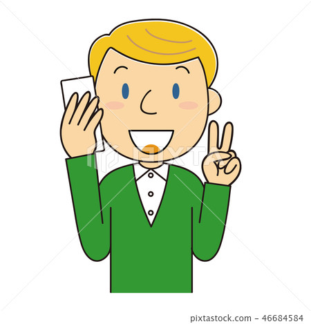 Foreign man doing V sign while making a phone call 46684584