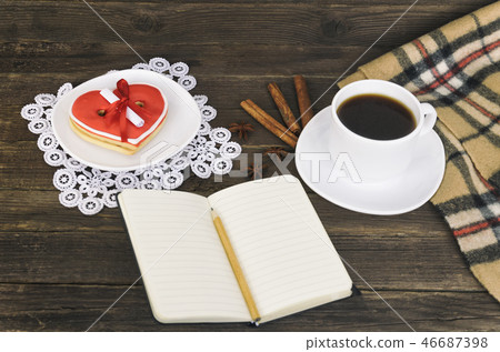 Cup of coffee, heart shaped cookies with message Cup of coffee, heart shaped cookies with message 46687398