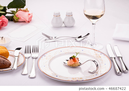 Fish mousse, moves a la carte with red and black c Fish mousse, moves a la carte with red and black c 46687422