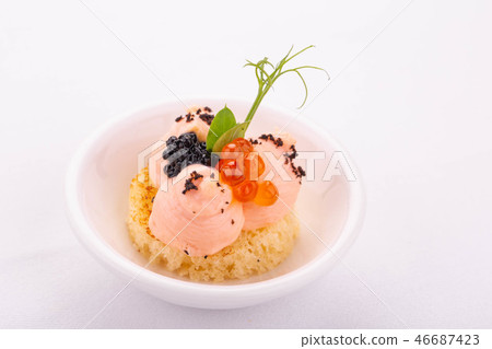 Mousse with black and red caviar, moves on roll fr Mousse with black and red caviar, moves on roll fr 46687423