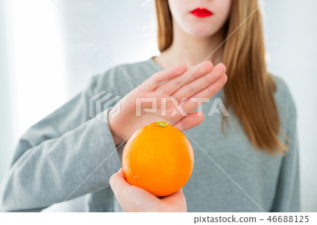 Citrus fruit allergy concept - food intolerance Citrus fruit allergy concept - food intolerance 46688125