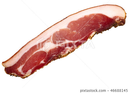 Speck cured pork slice, top view Speck cured pork slice, top view 46688145