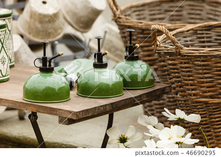 Old fashioned ceramic clay green kettle 46690295