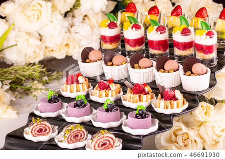 Dessert allsorts from biscuits, mousses and cream Dessert allsorts from biscuits, mousses and cream 46691930