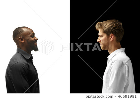 success happy afro and caucasian men. Mixed couple. Human facial emotions concept. 46691981