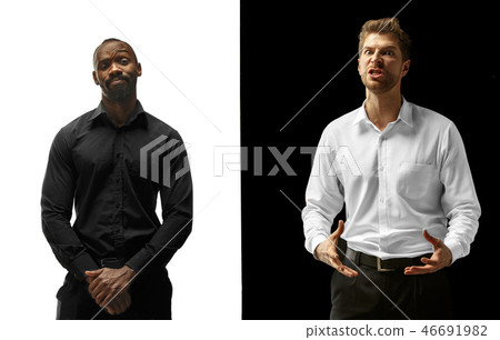 success happy afro and caucasian men. Mixed couple. Human facial emotions concept. success happy afro and caucasian men. Mixed couple. Human facial emotions concept. 46691982