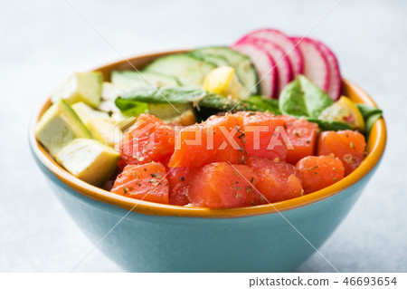 Traditional Hawaiian Poke salad with salmon Traditional Hawaiian Poke salad with salmon 46693654