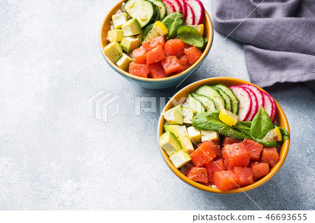 Traditional Hawaiian Poke salad with salmon, Traditional Hawaiian Poke salad with salmon, 46693655