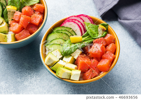 Traditional Hawaiian Poke salad with salmon, Traditional Hawaiian Poke salad with salmon, 46693656